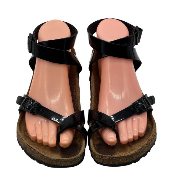 Birkenstock Yara Patent Leather Sandals Women’s Sz 38 US 7 Black Open Toe Shoes - Picture 1 of 12